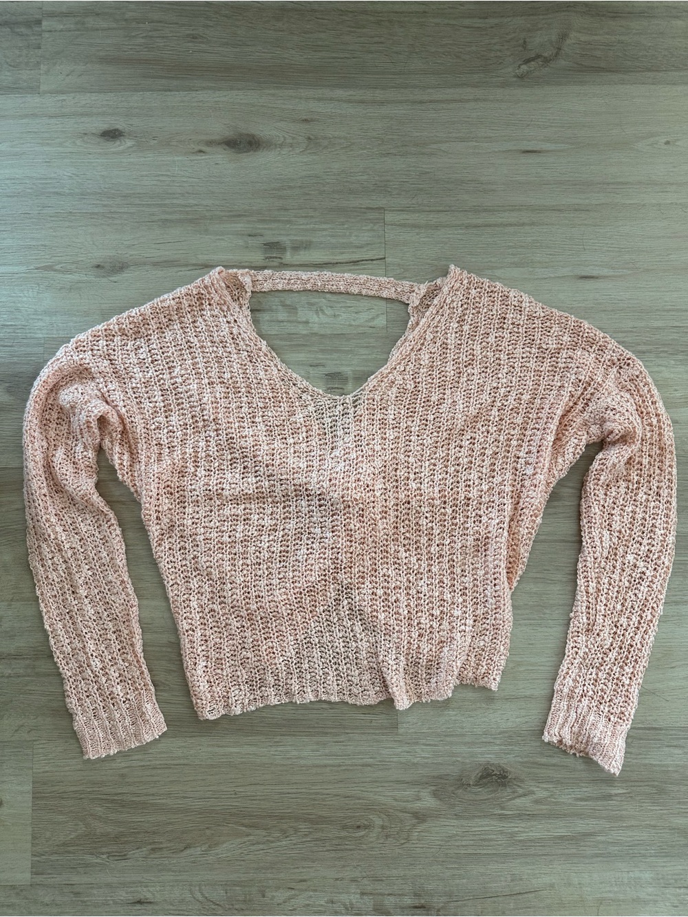 🔹Love Tree Blush Open-Knit V-Neck Sweater